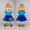Custom Blue and Tan Scarecrow Girl Mascot Costume Adult Full Body Suit for Harvest Festivals