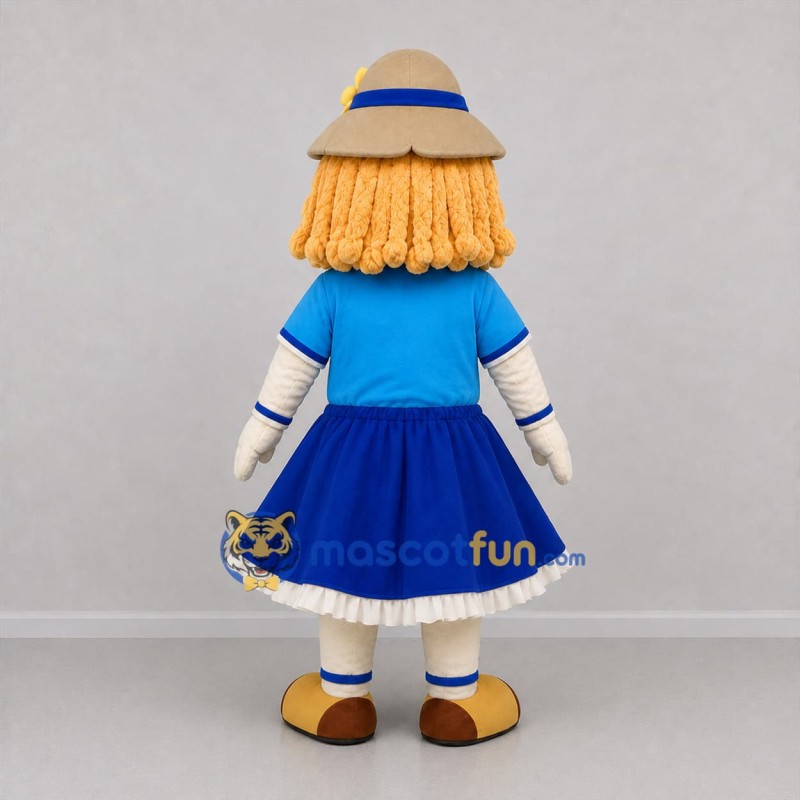 Custom Blue and Tan Scarecrow Girl Mascot Costume Adult Full Body Suit for Harvest Festivals