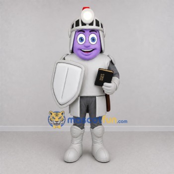 Custom Silver and Purple Knight Mascot Costume Adult Full Body Suit for Church Events