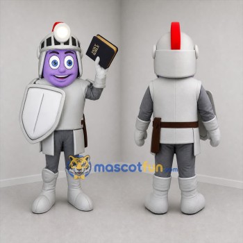 Custom Silver and Purple Knight Mascot Costume Adult Full Body Suit for Church Events