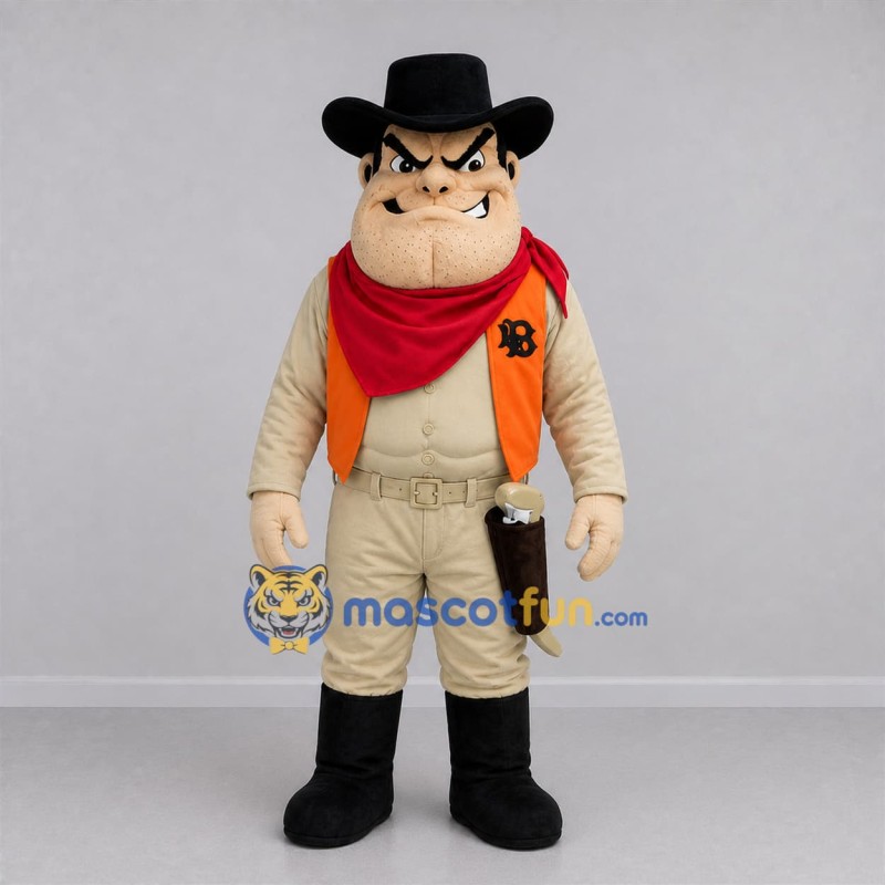 Custom Tan and Orange Cowboy Mascot Costume Adult Full Body Suit for Western Parties