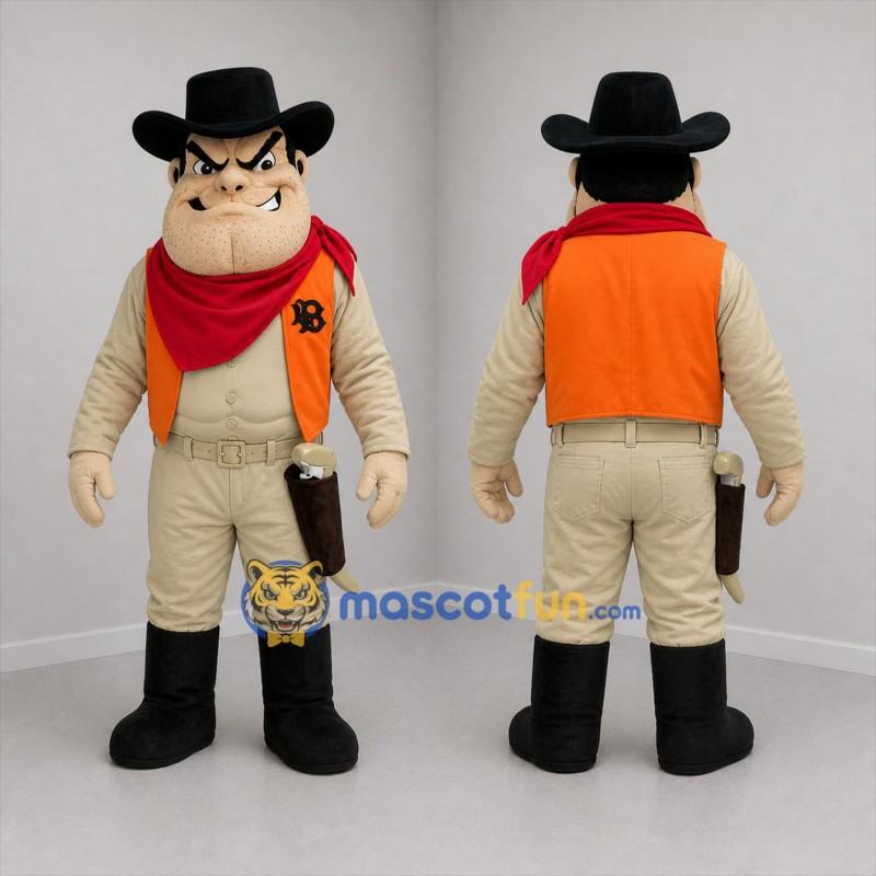 Custom Tan and Orange Cowboy Mascot Costume Adult Full Body Suit for Western Parties