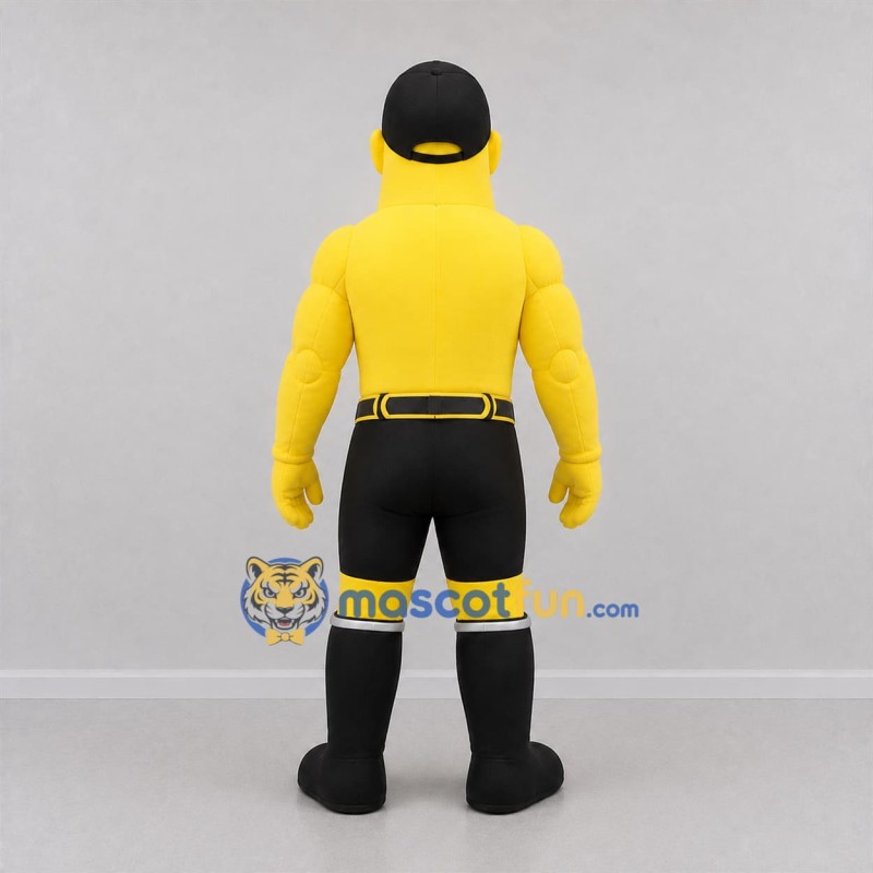 Custom Yellow and Black Strongman Mascot Costume Adult Full Body Suit for Sports Events