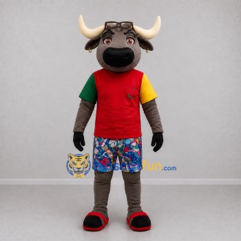 Custom Gray and Red Bull Mascot Costume Adult Full Body Suit for Community Events