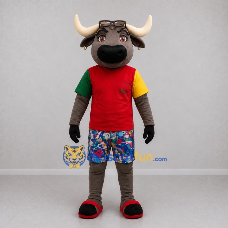 Custom Gray and Red Bull Mascot Costume Adult Full Body Suit for Community Events