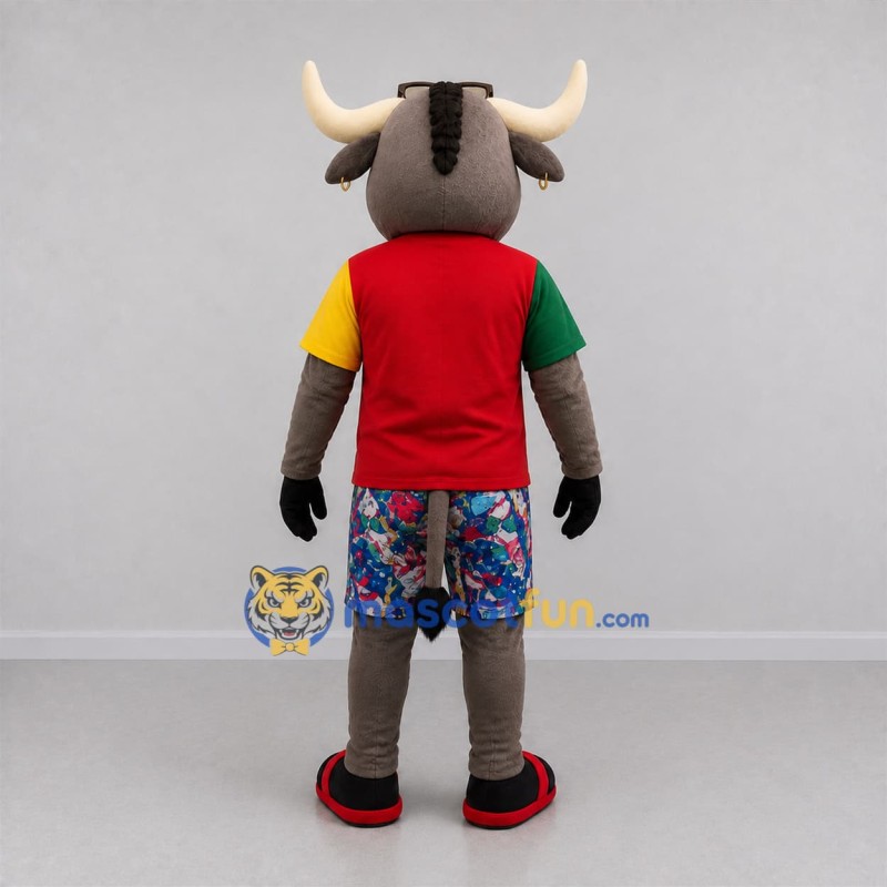 Custom Gray and Red Bull Mascot Costume Adult Full Body Suit for Community Events