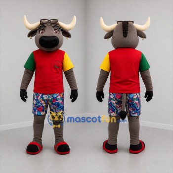 Custom Gray and Red Bull Mascot Costume Adult Full Body Suit for Community Events