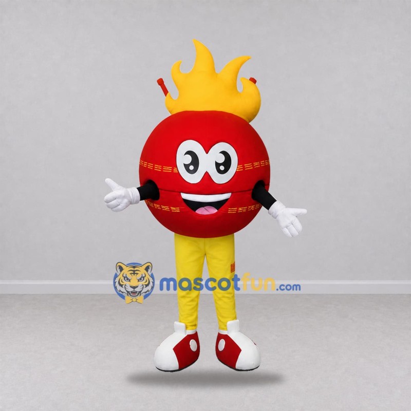 Custom Red and Yellow Flaming Cricket Ball Mascot Costume Adult Full Body Suit for Cricket Matches