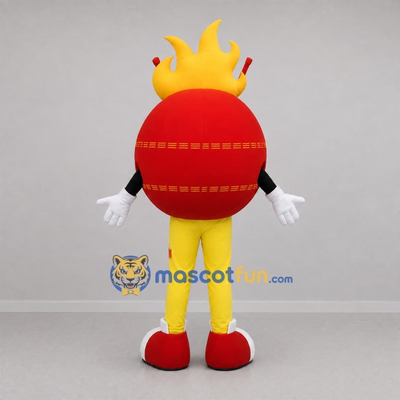 Custom Red and Yellow Flaming Cricket Ball Mascot Costume Adult Full Body Suit for Cricket Matches