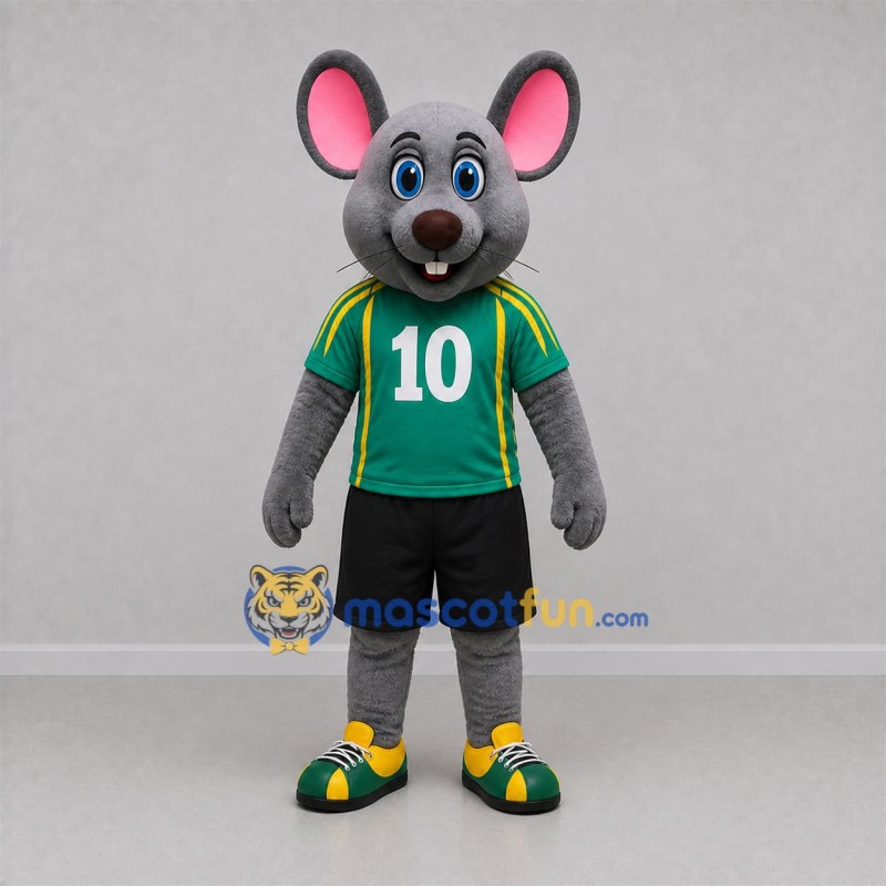 Custom Gray and Green Mouse Mascot Costume Adult Full Body Suit for Sports Events