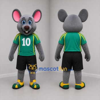 Custom Gray and Green Mouse Mascot Costume Adult Full Body Suit for Sports Events