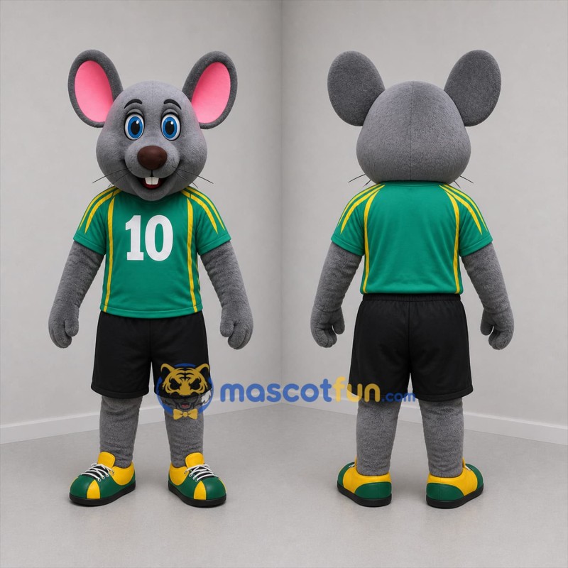 Custom Gray and Green Mouse Mascot Costume Adult Full Body Suit for Sports Events