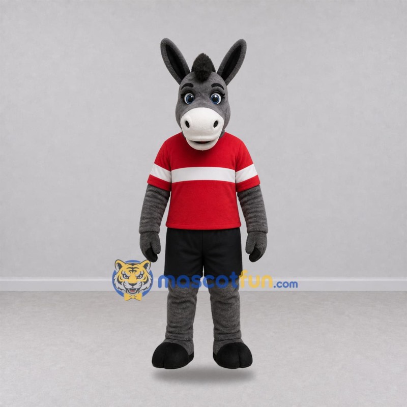 Custom Gray and Red Donkey Mascot Costume Adult Full Body Suit for Sports Events