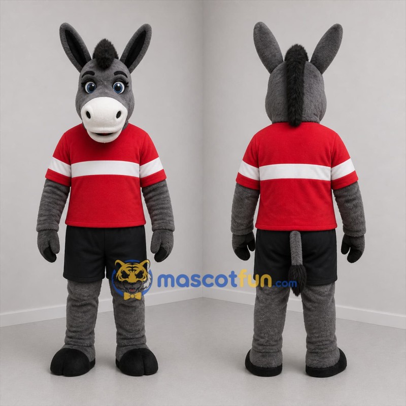 Custom Gray and Red Donkey Mascot Costume Adult Full Body Suit for Sports Events