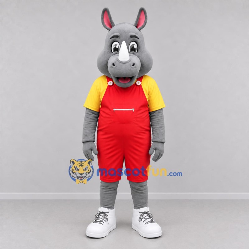Custom Gray and Red Rhinoceros Mascot Costume Adult Full Body Suit for Zoo Events