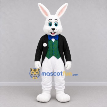 Custom White and Black Magician Bunny Mascot Costume Adult Full Body Suit for Magic Shows