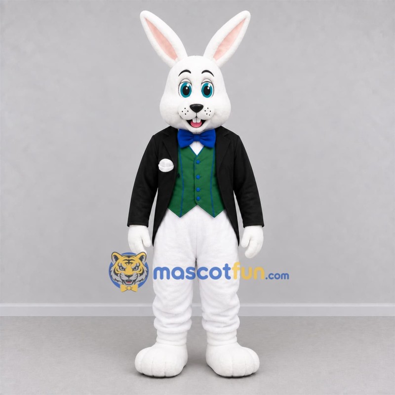 Custom White and Black Magician Bunny Mascot Costume Adult Full Body Suit for Magic Shows