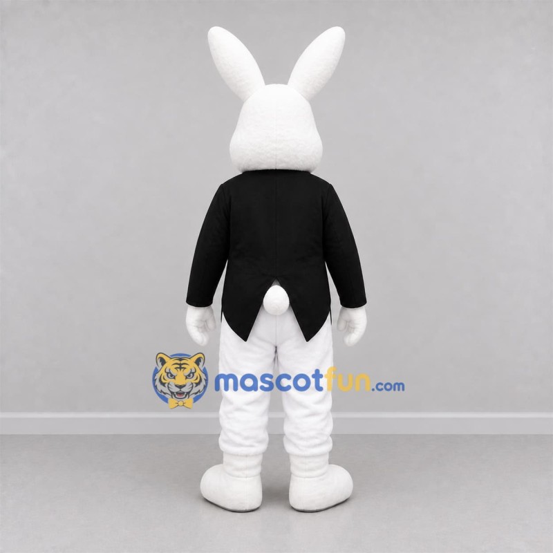 Custom White and Black Magician Bunny Mascot Costume Adult Full Body Suit for Magic Shows
