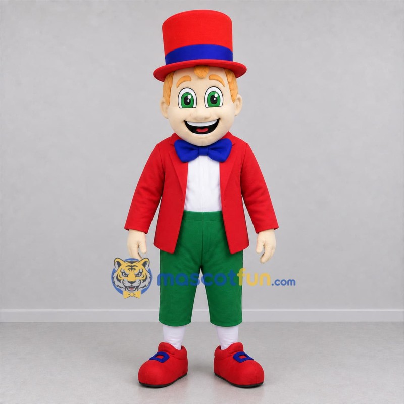 Custom Red and Green Top Hat Showman Mascot Costume Adult Full Body Suit for Carnival Events
