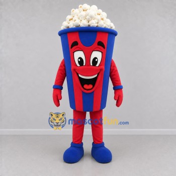 Custom Red and Blue Popcorn Bucket Mascot Costume Adult Full Body Suit for Cinema Promotions
