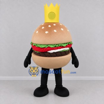 Custom Tan and Yellow Hamburger King Mascot Costume Adult Full Body Suit for Restaurant Promotions