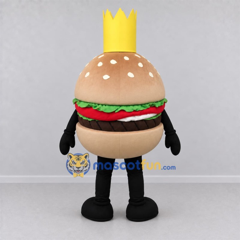 Custom Tan and Yellow Hamburger King Mascot Costume Adult Full Body Suit for Restaurant Promotions
