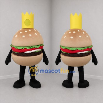 Custom Tan and Yellow Hamburger King Mascot Costume Adult Full Body Suit for Restaurant Promotions