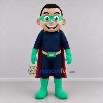 Custom Blue and Green Superhero Boy Mascot Costume Adult Full Body Suit for School Events