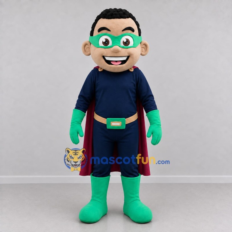 Custom Blue and Green Superhero Boy Mascot Costume Adult Full Body Suit for School Events