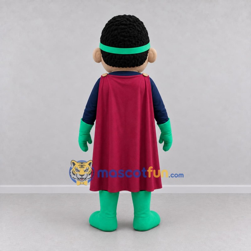 Custom Blue and Green Superhero Boy Mascot Costume Adult Full Body Suit for School Events