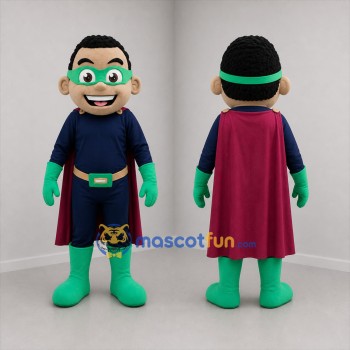 Custom Blue and Green Superhero Boy Mascot Costume Adult Full Body Suit for School Events