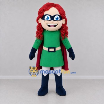 Custom Green and Red Superhero Girl Mascot Costume Adult Full Body Suit for School Events