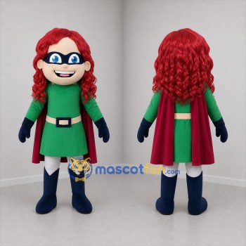 Custom Green and Red Superhero Girl Mascot Costume Adult Full Body Suit for School Events