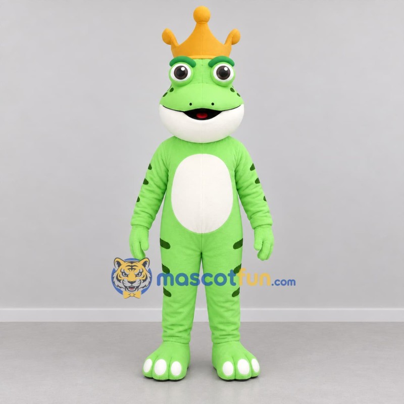 Custom Green and Gold Frog Prince Mascot Costume Adult Full Body Suit for Fairytale Events
