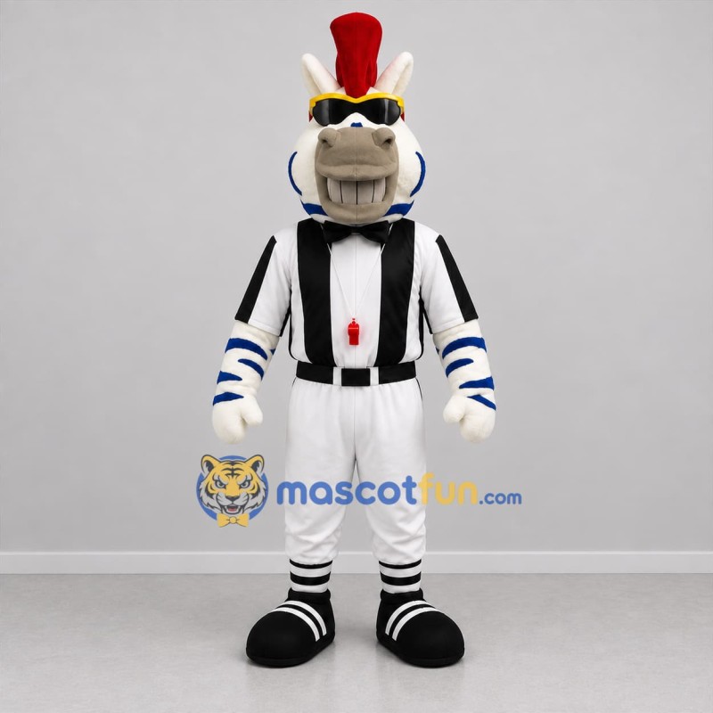 Custom White and Blue Zebra Referee Mascot Costume Adult Full Body Suit for Sports Events