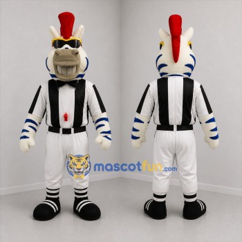 Custom White and Blue Zebra Referee Mascot Costume Adult Full Body Suit for Sports Events