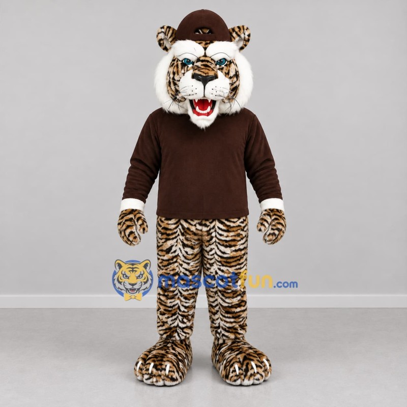 Custom Brown and White Tiger Mascot Costume Adult Full Body Suit for Community Events