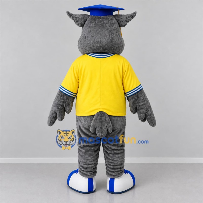 Custom Gray and Yellow Graduation Owl Mascot Costume Adult Full Body Suit for Graduation Events