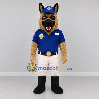 Custom Tan and Blue Police Dog Mascot Costume Adult Full Body Suit for Community Events