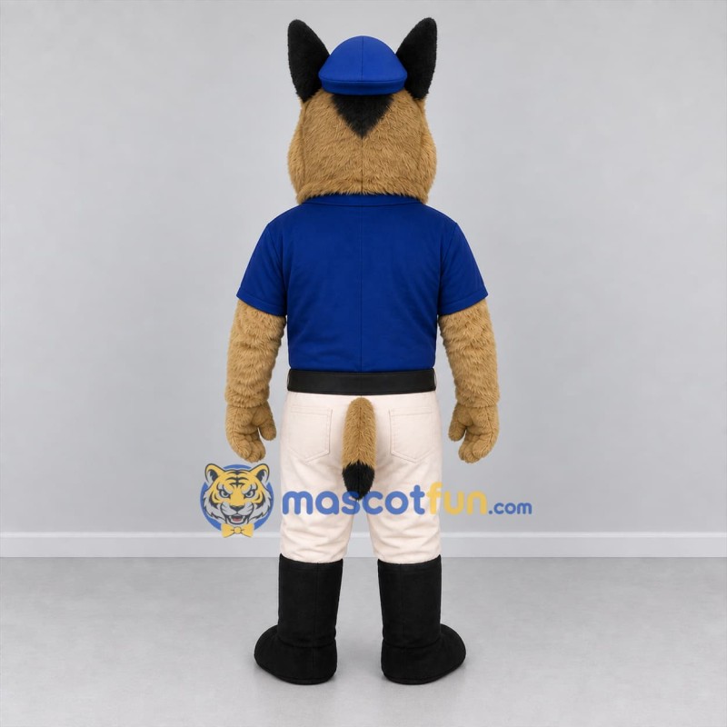Custom Tan and Blue Police Dog Mascot Costume Adult Full Body Suit for Community Events