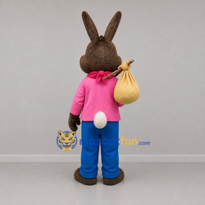 Custom Brown and Pink Bunny Mascot Costume Adult Full Body Suit for Storytelling Events