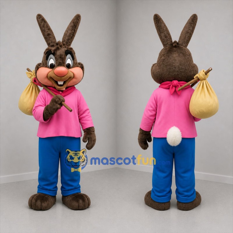 Custom Brown and Pink Bunny Mascot Costume Adult Full Body Suit for Storytelling Events