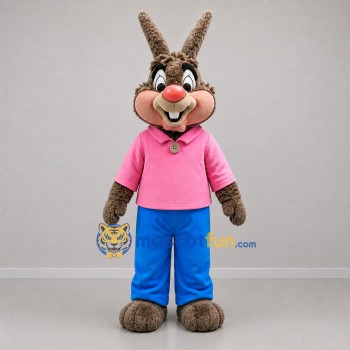 Custom Brown and Pink Bunny Mascot Costume Adult Full Body Suit for School Events