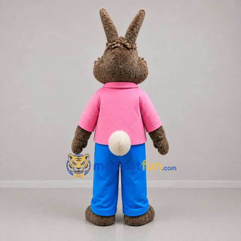 Custom Brown and Pink Bunny Mascot Costume Adult Full Body Suit for School Events