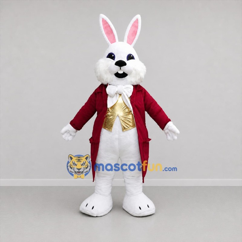 Custom White and Red Magician Bunny Mascot Costume Adult Full Body Suit for Magic Shows