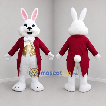 Custom White and Red Magician Bunny Mascot Costume Adult Full Body Suit for Magic Shows