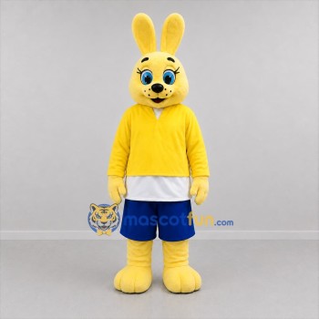 Custom Yellow and Blue Bunny Mascot Costume Adult Full Body Suit for School Events