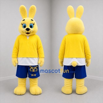 Custom Yellow and Blue Bunny Mascot Costume Adult Full Body Suit for School Events