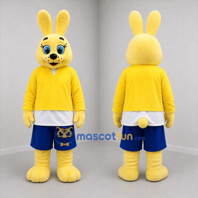 Custom Yellow and Blue Bunny Mascot Costume Adult Full Body Suit for School Events