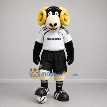 Custom Black and White Ram Mascot Costume Adult Full Body Suit for Soccer Games